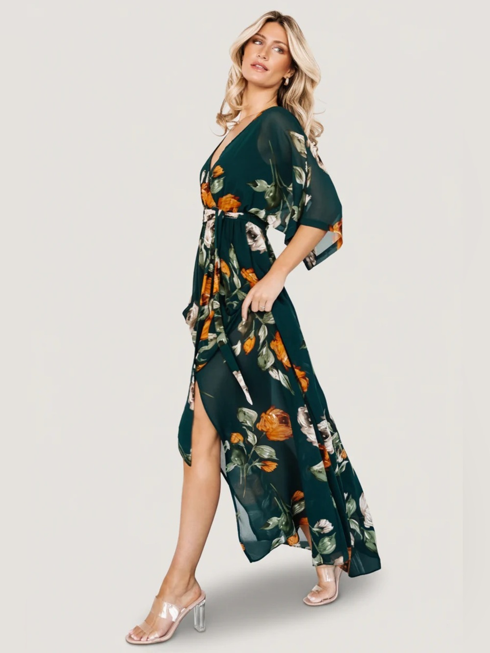 NWT Baltic Born Kia Kimono Maxi Dress Green Deep Topaz Floral | Size XS